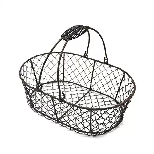 CVHOMEDECO. Oval Metal Wire Egg Basket Wire Fruit Basket with Handle Primitives Vintage Style Storage Basket. Rusty, 11 X 7-1/4 X 3-1/2 Inch