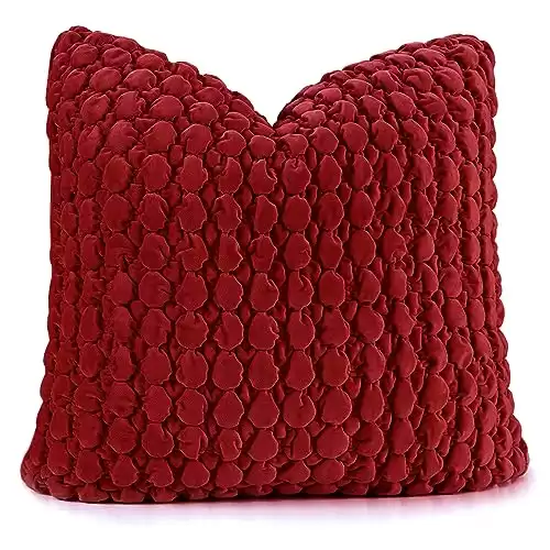 COCOPLOCEUS 1 Piece Euro Sham Christmas 24x24 Pillow Covers Decorative Farmhouse Pillow Covers Red Velvet Square Cushion Covers Soft Bubble Texture Euro Shams for Couch Sofa Bed