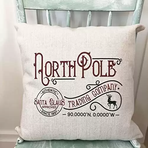 UTF4C North Pole Christmas Pillow Cover, Vintage Christmas Stamp, Christmas Decorations, Farmhouse Decor, Square Cotton Linen Decorative Pillow Case 22x22 Inch for Sofa Bed, ORHD017