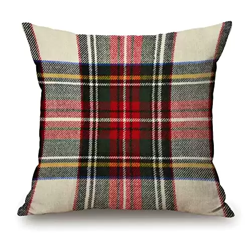 Plaid Pillow Cover 18x18 Inch, Scottish Tartan Red and White Wool Plaid Pattern Symmetric Square Print Double Sided Decorative Pillow Case Throw Pillows Cover