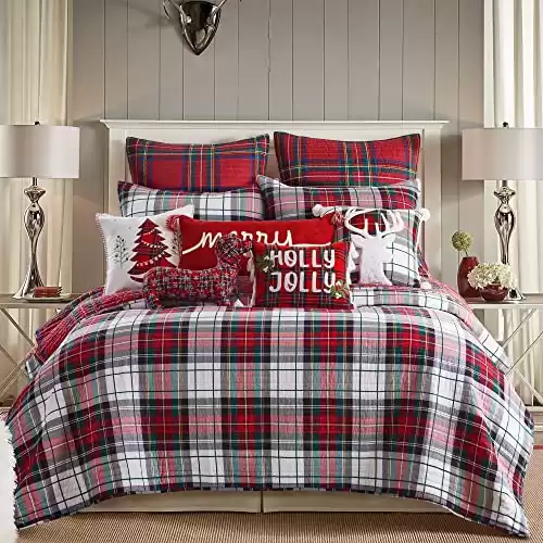 Levtex Home - Spencer Plaid Quilt - King - Tartan Plaid - Red, Green, White, Blue, Gold - Quilt (106x92in.) - Reversible - Cotton/Poly