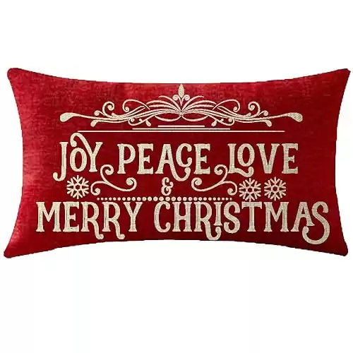 NIDITW Nice Sister Birthday with Blessings Joy Peace Love and Merry Christmas Red Lumbar Cotton Linen Cushion Case Pillow Covers Home Chair Couch Outdoor Waist 12x20 Inches (Aa5)