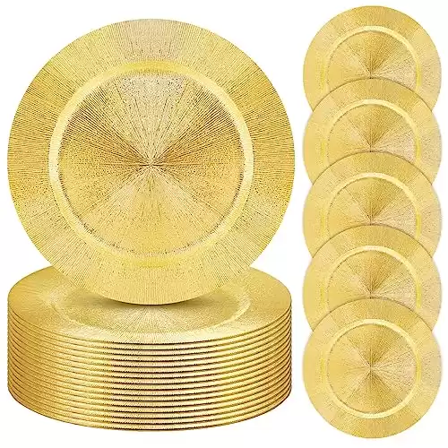 Yinder Set of 24 Round 13" Gold Charger Plates Plastic Reef Plate Chargers Decorative Plates for Table Elegant Gold Decor Plates for Wedding Event Banquet Holiday Birthday Party Place Setting
