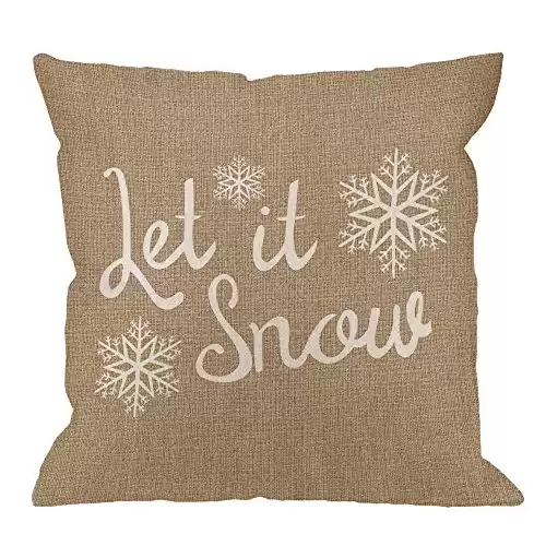HGOD DESIGNS Throw Pillow Cover Let It Snow Snowflake Cotton Linen Cushion Cover Pillowcase for Men Women Home Decorative Sofa Armchair Bedroom Livingroom 18 x 18 inch