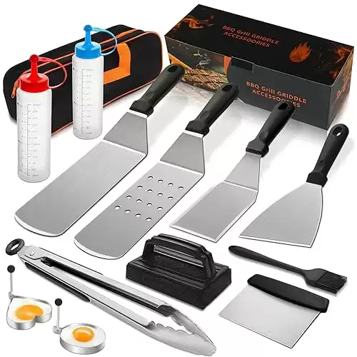 14PCS Griddle Accessories Kit, Flat Top Grill Accessories Set for Blackstone and Camp Chef, Grill Spatula Set with Enlarged Spatulas, Scraper for Outdoor Barbecue