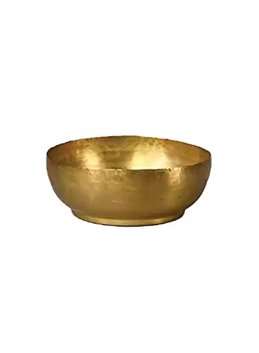 Serene Spaces Living Antique Brass Decorative Bowl, Use as Metal Fruit Bowl, Potpourri, Catchall for Entryway, Dining Table, Home Décor, 2.75" Tall & 7.5" Diameter