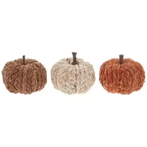 3 Braided Pumpkins Mix Home Autumn Fall Table Decoration 4″ Height