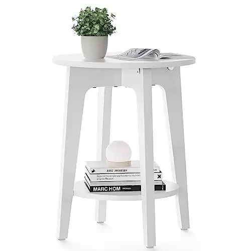 VASAGLE Round Side Table with Lower Shelf, End Table for Small Spaces, Nightstand for Living Room, Bedroom, White ULET283T14, 15.8 x15.8 x 19.7 Inches