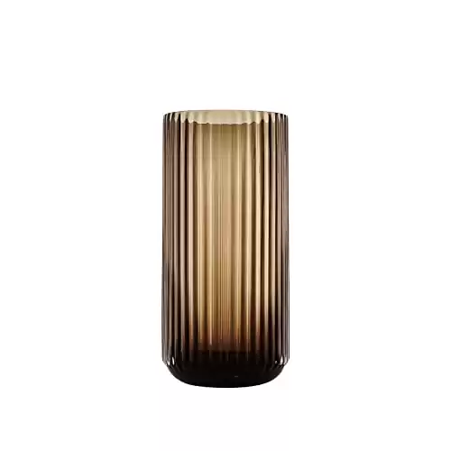 Dinyeo Small Cylinder Ribbed Brown Glass Flower Vase for Farmhouse Dining Table Centerpieces Decor