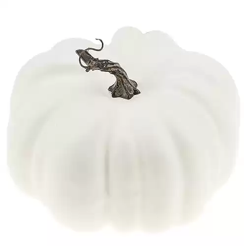 Woration 21 cm Large White Fake Halloween Pumpkin Artificial Cushaw Faux Autumn Fall Pumpkin Decoration for Party Christmas Home Harvest Thanksgiving Foam Fruit Vegetable