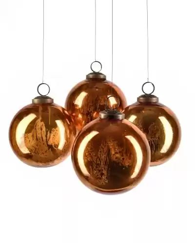 Serene Spaces Living Set of 4 Antique Copper Mercury Glass Balls, Ornaments for Holiday Décor, Measures 4" Diameter