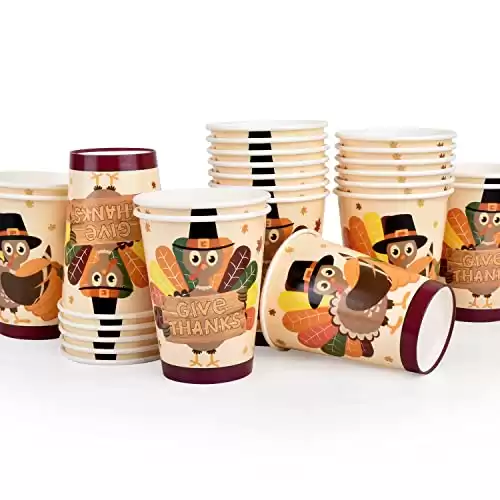 Gatherfun Thanksgiving Party Supplies, Disposable Paper Cups for Autumn Party Decorations and Thanksgiving Party Decorations, 30 Pack, Turkey Design