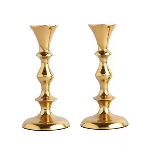 Rely+ Gold Candle Holder Set of 2 - Decorative Taper Candles for Candlesticks - Candle Stick Candle Holder -Candlestick Holders for Taper Candles - Modern Candle Holders for Dinner, Party…