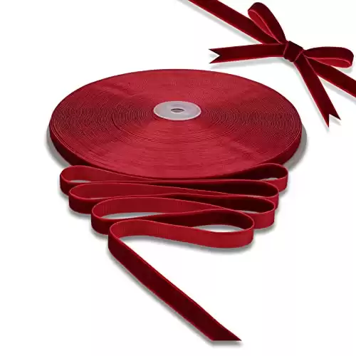 BokingOne Wine Red Velvet Ribbon - 3/8 Inch × 30 Yd Vintage Burgundy Velvet Ribbon Red Nylon Velvet Ribbon for Gift Wrapping Wedding Party Decoration
