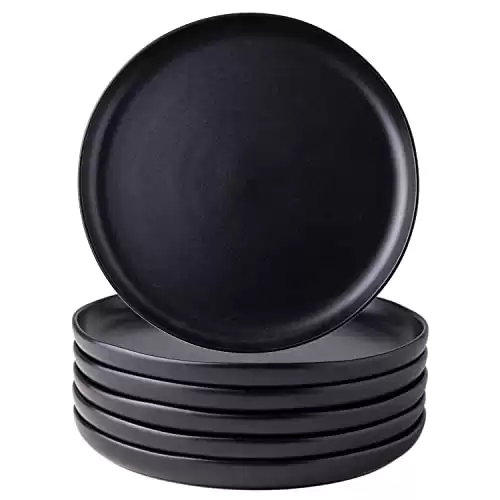 AmorArc Ceramic Dinner Plates Set of 6, Wavy Rim 10.5 Inch Stoneware Dish Set, Large Dinnerware Plates for Kitchen-Microwave&Dishwasher Safe, Scratch Resistant-Reactive Glaze Matte Black