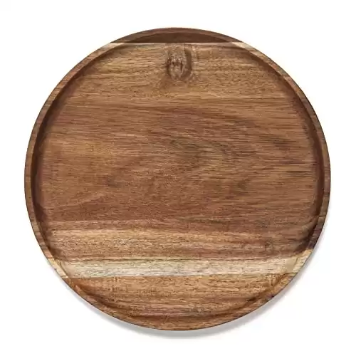 Round Wood Tray, Wooden Serving Tray, Acacia Plates, Appetizer Charcuterie Board, Tray Organizer for Kitchen/Countertop, 11.8 x 11.8 x 0.8 inch