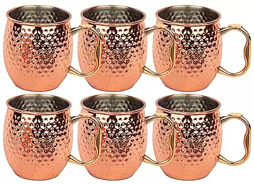 Moscow Mule Copper Mugs Set of 6 Copper Plated Stainless Steel Mug, Pure Copper Plating Copper Cups Gift Pack.
