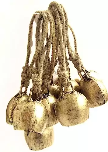 7MOONSIDE7's Handmade Rustic Metal Tin Cow Bells 2.5inch Gold Antique Brown |Home Decor| Hanging Bells | Christmas Decor | Set of 10
