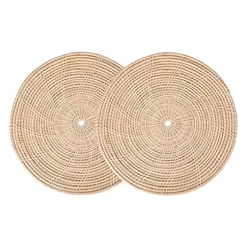 Round Rattan Placemats, Handcrafted Round Woven Placemats, Modern Dinner Table Der Seagrass Placemats,  Set of 2 Wicker Placemats  for Dining Table  11 Inches, Natural