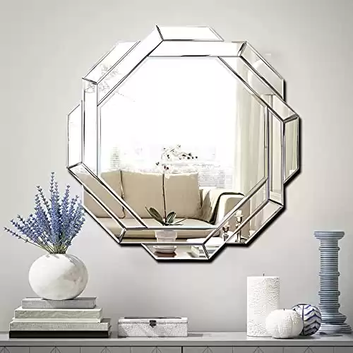 FYWDGLART Hlartdecor Helicoid Frameless Beveled Decor Silver Polished Mirror for Wall Decorating(23.6X23.6inches).HFY Hexagon Decorative Mirror.