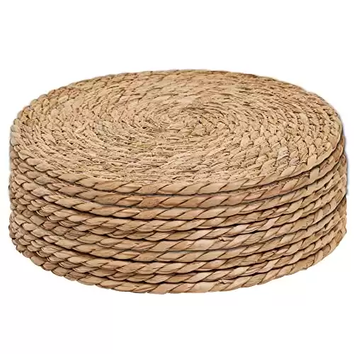 Defined Deco Woven Placemats Set of 10,12″ Round Rattan Placemats,Natural Hand-Woven Water Hyacinth Placemats,Farmhouse Weave Place Mats,Rustic Braided Wicker Table Mats for Dining Table,Home,WeR...
