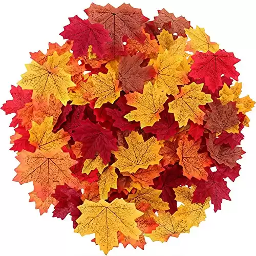 Maple Leaves Artificial Fall Leaves Bulk 400Pcs Assorted Mixed Faux Fall Color Maple Leaves Decoration Fake Maple Left Art for Craft, Wedding, Festival, Party, Thanks-Giving and Outdoor Decorating