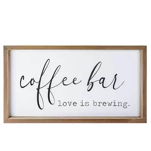 VILIGHT Coffee Signs for Coffee Bar Love Is Brewing - Farmhouse Coffee Wall Decor and Accessories - Coffee Cart Station Decorations - House Warming Gifts for New Home 16x9 Inches