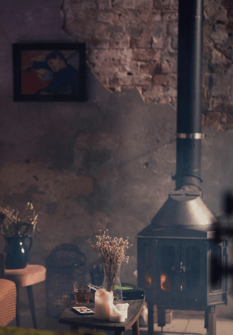 corner wood stove